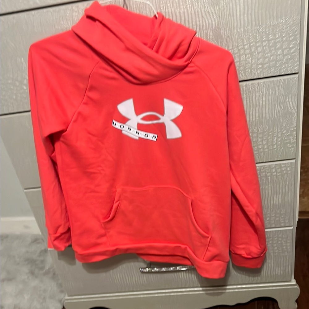 Under Armour Pink Hoodie with Fleece Material and Large Logo